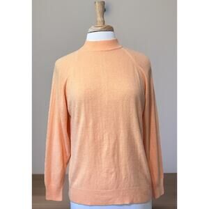 Hampshire Studio Women L Sweater Mock Turtleneck VTG Back 1/4 Zip Soft Tangerine